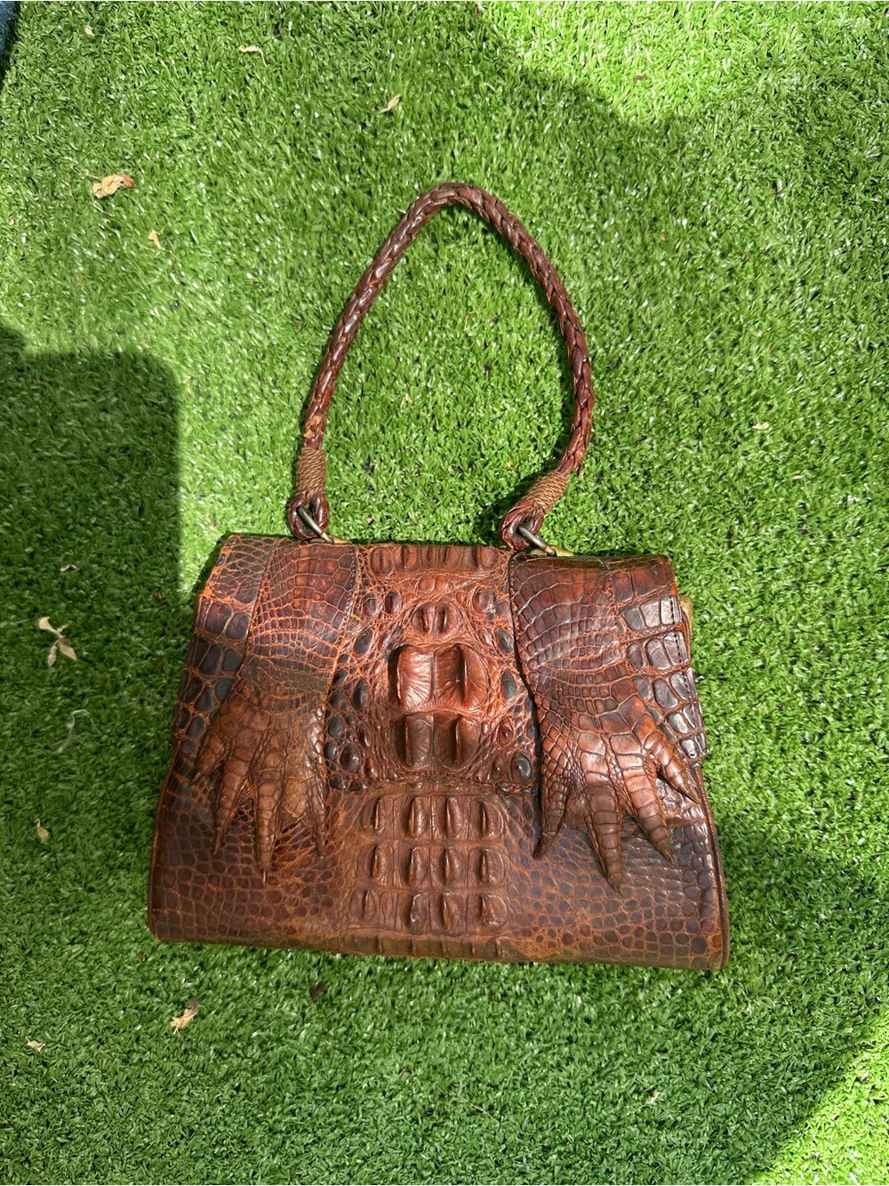 Stunning 1940's Brown Antique Hornback CROCODILE Purse w/Paws!